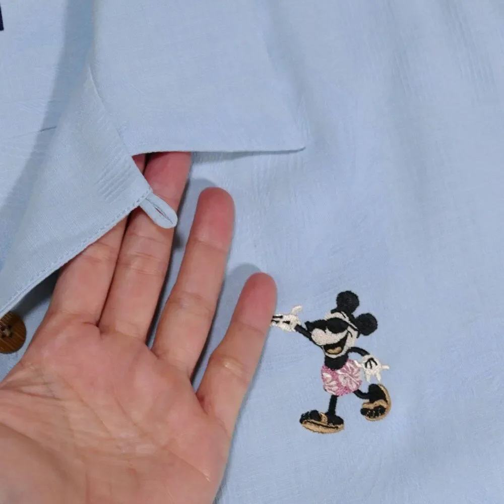 Tommy Bahama Disney Mickey Mouse Silk Camp Shirt Blue Embroidered Mens XL - Picture 3 of 13